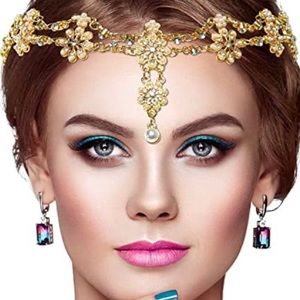 Crystal Bohemian Fashion Goddess Hair Peace with single Pearl Drop pendant.